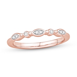 1/20 CT. T.W. Diamond Bezel-Set Marquise and Round Frame Alternating Anniversary Band in 10K Rose Gold