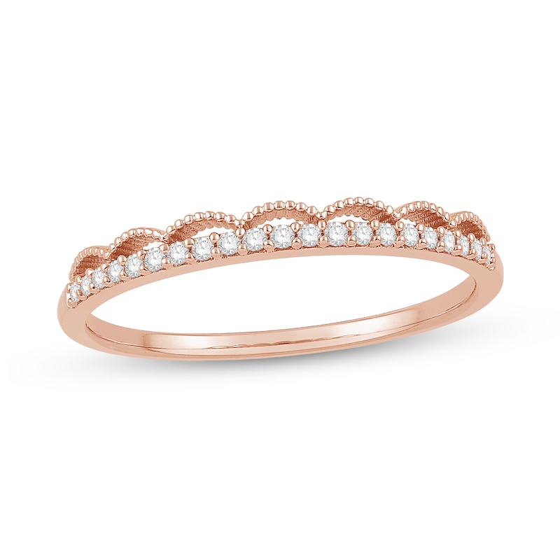 1/10 CT. T.W. Diamond Scallop Edge Crown Vintage-Style Stackable Anniversary Band in 10K Rose Gold