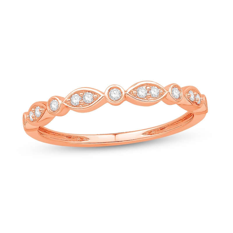 Main Image 1 of 1/10 CT. T.W. Diamond Marquise and Round Frame Alternating Anniversary Band in 10K Rose Gold