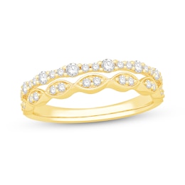 3/8 CT. T.W. Diamond Station and Marquise Frame Double Row Split Shank Stackable Anniversary Band in 10K Gold