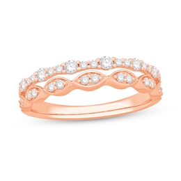 3/8 CT. T.W. Diamond Station and Marquise Frame Double Row Split Shank Stackable Anniversary Band in 10K Rose Gold