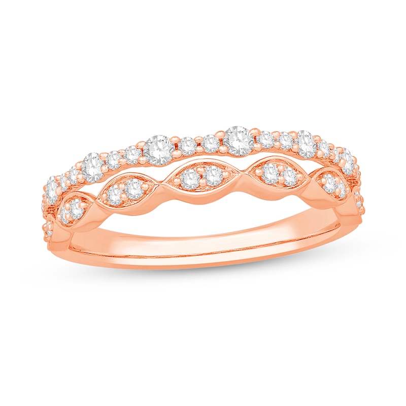 Main Image 1 of 3/8 CT. T.W. Diamond Station and Marquise Frame Double Row Split Shank Stackable Anniversary Band in 10K Rose Gold