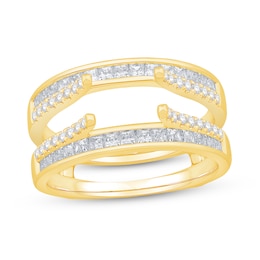 1 CT. T.W. Princess-Cut and Round Diamond Double Row Cathedral Solitaire Enhancer in 14K Gold