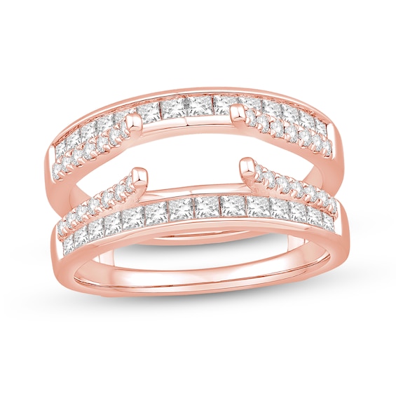 1 CT. T.W. Princess-Cut And Round Diamond Double Row Cathedral Solitaire Enhancer In 14K Rose Gold