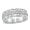 Thumbnail Image 1 of Men's 3/8 CT. T.W. Diamond Edge Slant Row Wedding Band in 10K White Gold