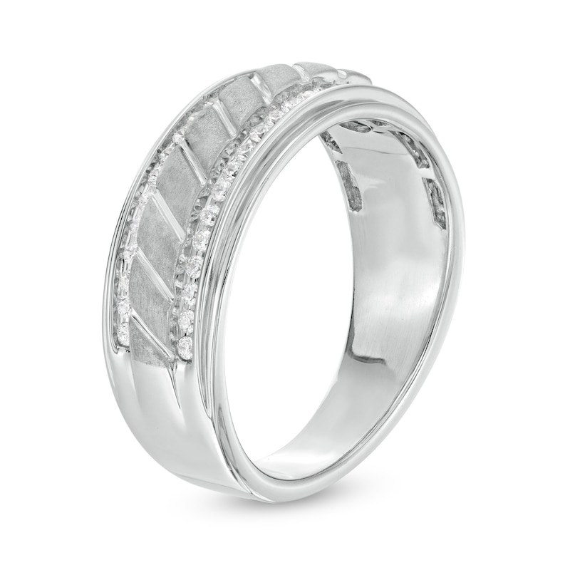 Main Image 3 of Men's 3/8 CT. T.W. Diamond Edge Slant Row Wedding Band in 10K White Gold