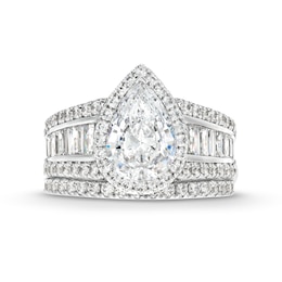 3-3/4 CT. T.W. Certified Pear-Shaped Lab-Created Diamond Frame Bridal Set in 14K White Gold (F/VS2)