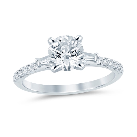 1-1/5 CT. T.W. Diamond Baguette Sides Engagement Ring In 14K White Gold (I/I2)