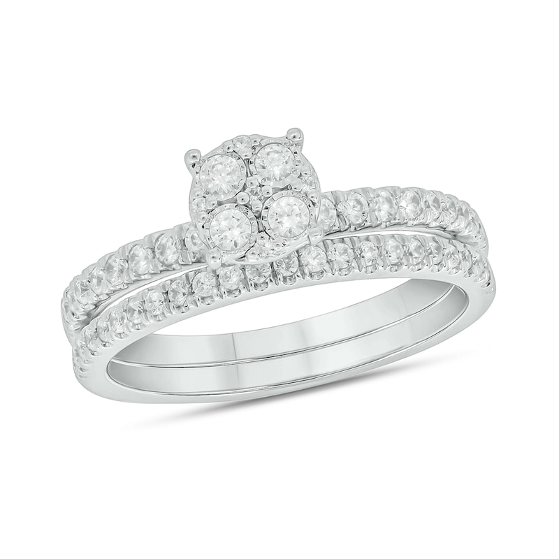 Main Image 1 of 1/2 CT. T.W. Multi-Diamond Bridal Set in Sterling Silver