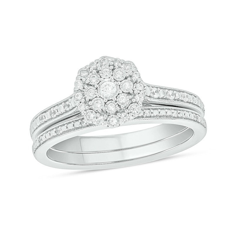 Main Image 1 of 1/5 CT. T.W. Multi-Diamond Alternating Frame Bridal Set in Sterling Silver