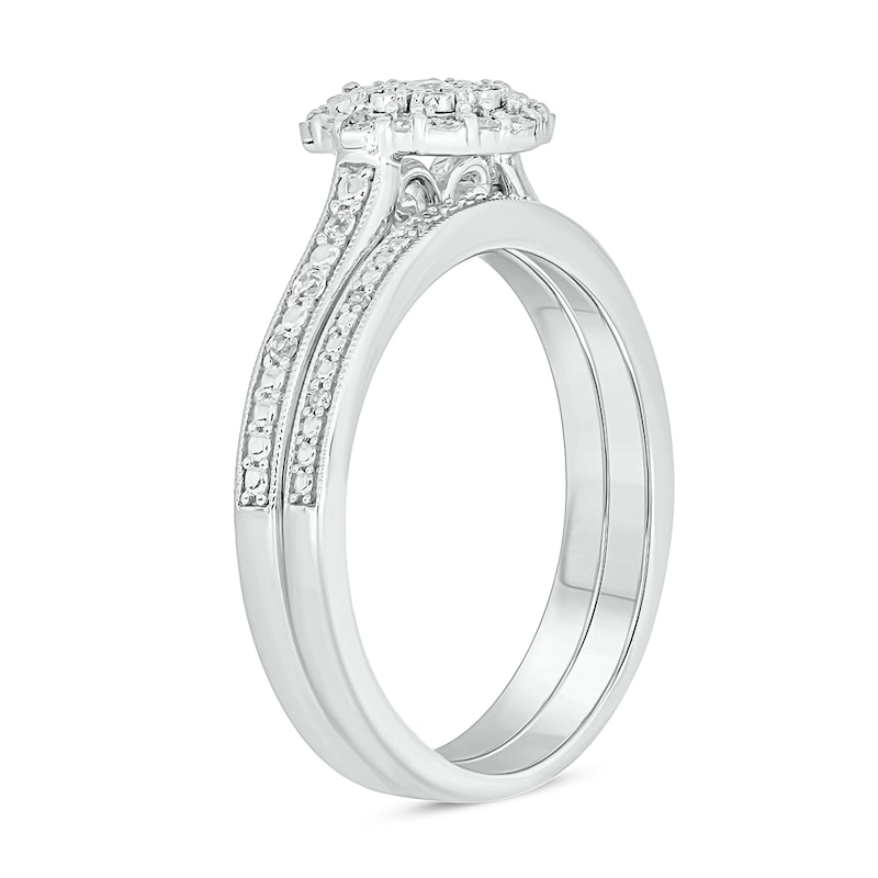 Main Image 3 of 1/5 CT. T.W. Multi-Diamond Alternating Frame Bridal Set in Sterling Silver