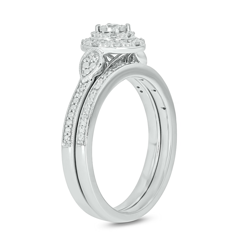 Main Image 3 of 1/5 CT. T.W. Multi-Diamond Frame Pear-Sides Bridal Set in Sterling Silver