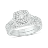 Thumbnail Image 1 of 1/4 CT. T.W. Cushion Multi-Diamond Frame Double Row Bridal Set in Sterling Silver