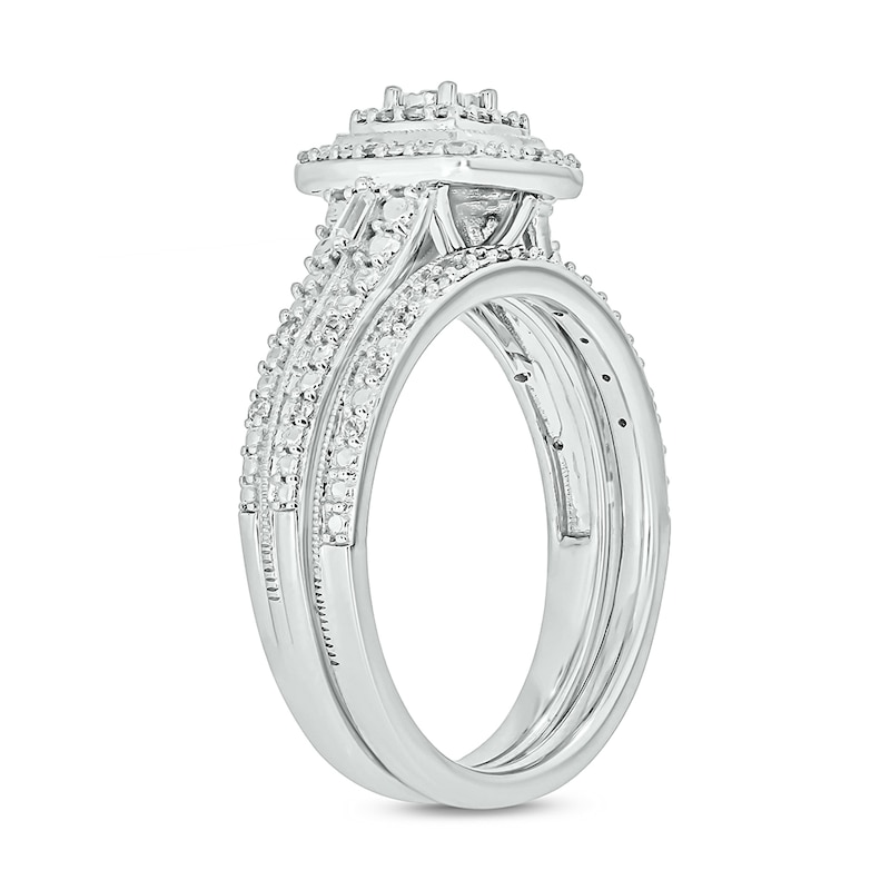 Main Image 3 of 1/4 CT. T.W. Cushion Multi-Diamond Frame Double Row Bridal Set in Sterling Silver