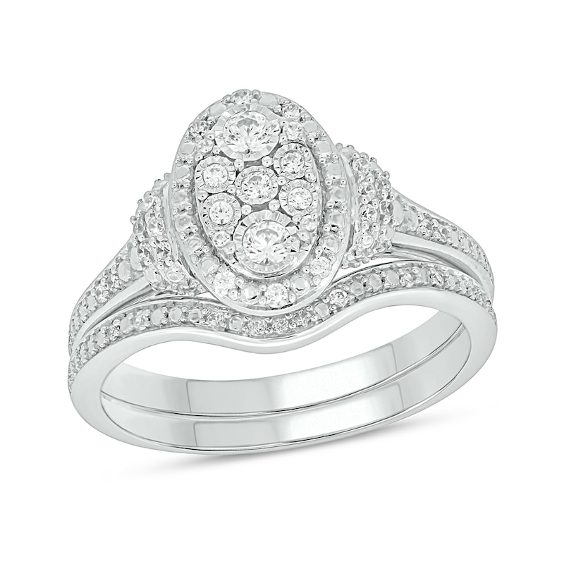 Main Image 1 of 1/4 CT. T.W. Oval Multi-Diamond Collar Bridal Set in Sterling Silver