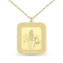 Birth Flower Engravable Square Tag Pendant (1-3 Flowers and Lines)