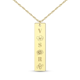 Birth Flower Engravable Linear Bar Pendant (1-3 Initials and Flowers)