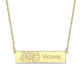 Diamond Accent Birth Flower Engravable Bar Necklace (1 Line and Flower)