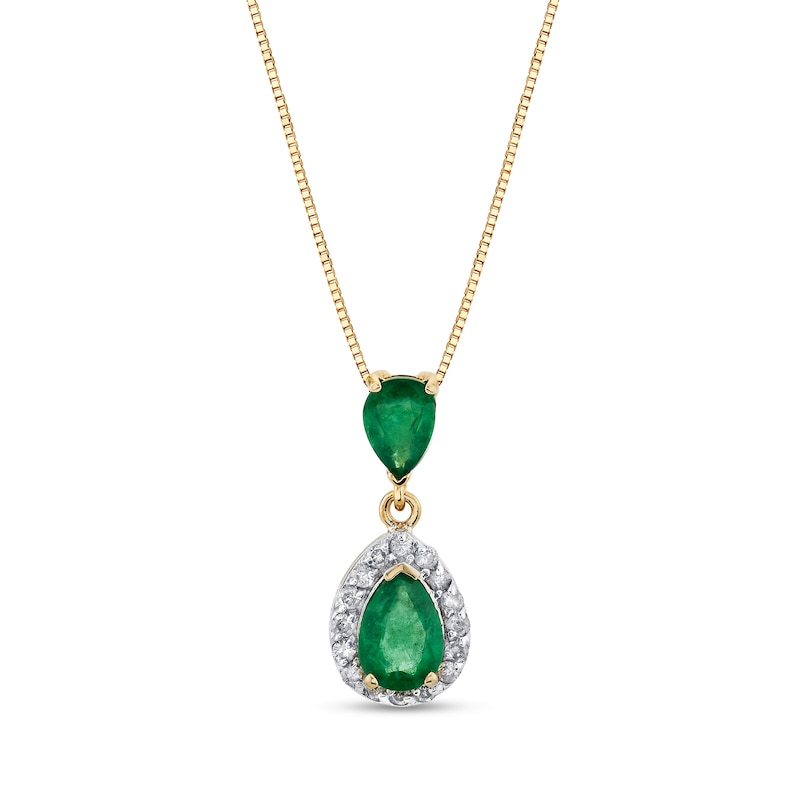 Pear-Shaped Emerald and 1/6 CT. T.W. Diamond Frame Drop Pendant in 14K ...