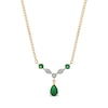 Thumbnail Image 1 of Pear-Shaped Emerald and 1/20 CT. T.W. Diamond Drop Vintage-Style Necklace in 14K Gold - 16&quot;