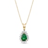 Thumbnail Image 0 of Pear-Shaped Emerald and 1/6 CT. T.W. Diamond Frame Pendant in 14K Gold