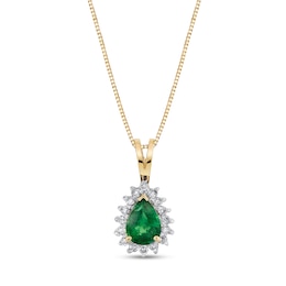 Pear-Shaped Emerald and 1/6 CT. T.W. Diamond Frame Pendant in 14K Gold