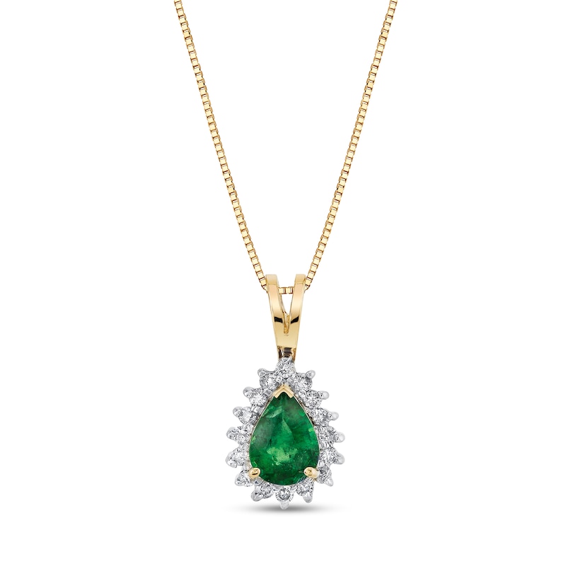 Pear-Shaped Emerald and 1/6 CT. T.W. Diamond Frame Pendant in 14K Gold ...
