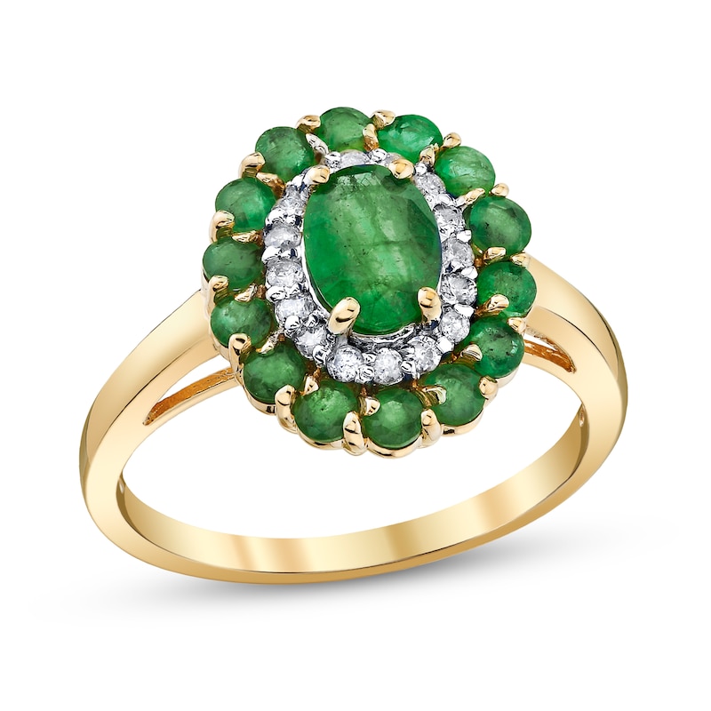 Main Image 1 of Oval Emerald and 1/6 CT. T.W. Diamond Double Frame Ring in 14K Gold