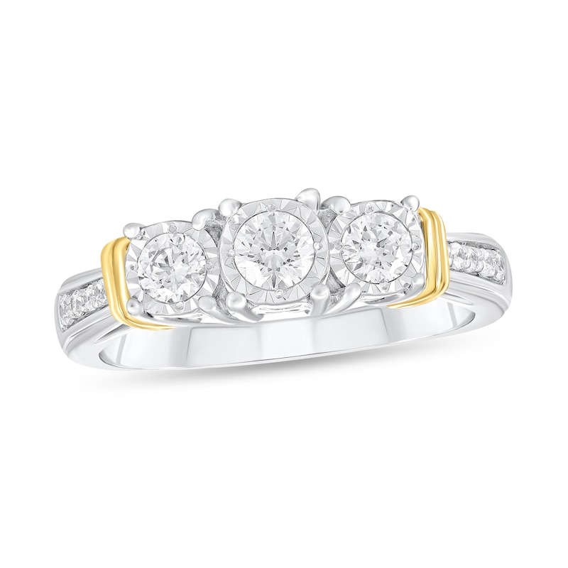 Main Image 1 of 1/2 CT. T.W. Diamond Collar Three Stone Engagement Ring in 10K Two-Tone Gold (I/I2)