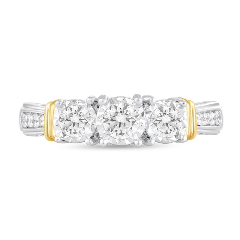 Main Image 3 of 1/2 CT. T.W. Diamond Collar Three Stone Engagement Ring in 10K Two-Tone Gold (I/I2)