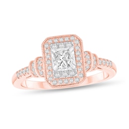 1/2 CT. T.W. Princess-Cut Diamond Rectangular Frame Vintage-Style Engagement Ring in 10K Rose Gold