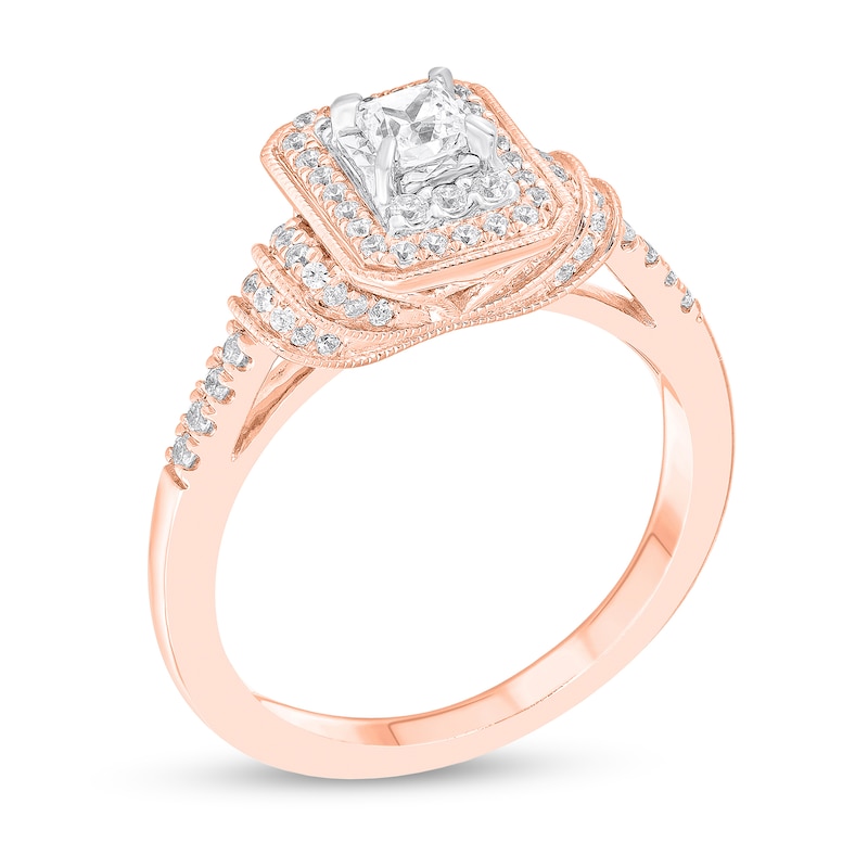 Main Image 2 of 1/2 CT. T.W. Princess-Cut Diamond Rectangular Frame Vintage-Style Engagement Ring in 10K Rose Gold