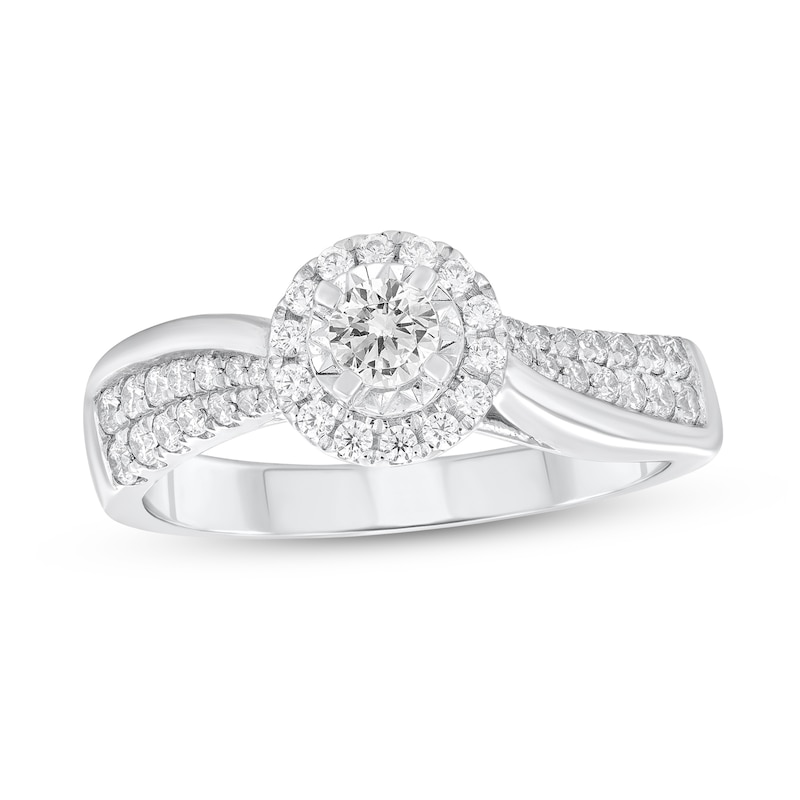 1/2 CT. T.W. Diamond Frame Wavy Double Row Engagement Ring in 10K White Gold (I/I2)