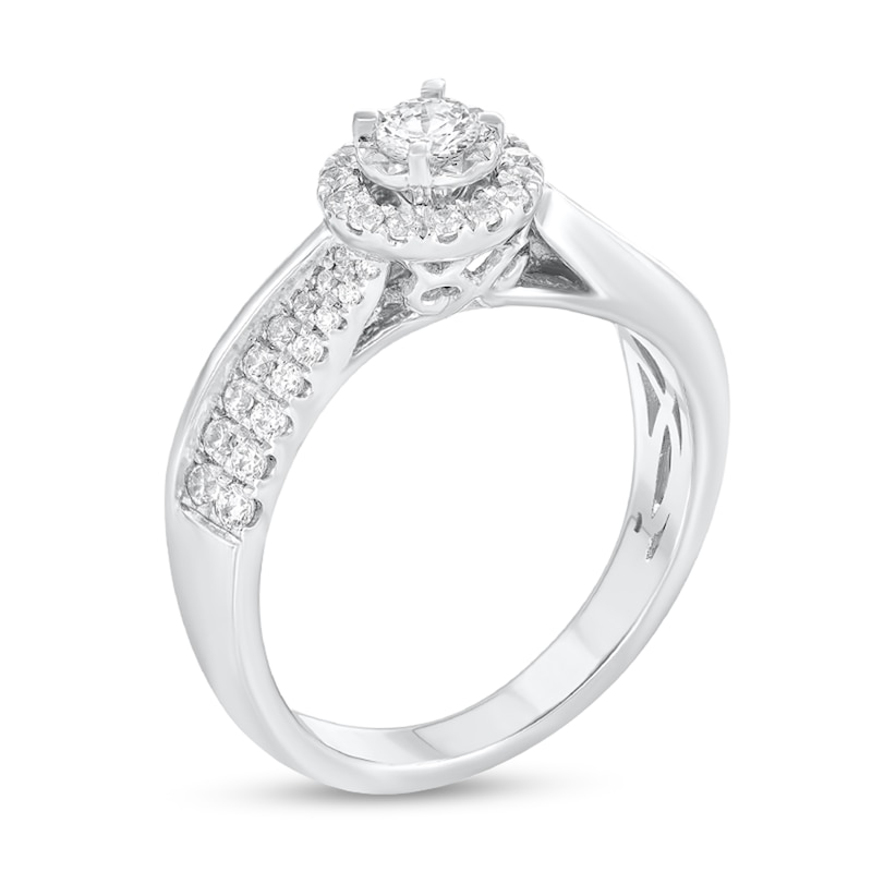 1/2 CT. T.W. Diamond Frame Wavy Double Row Engagement Ring in 10K White Gold (I/I2)