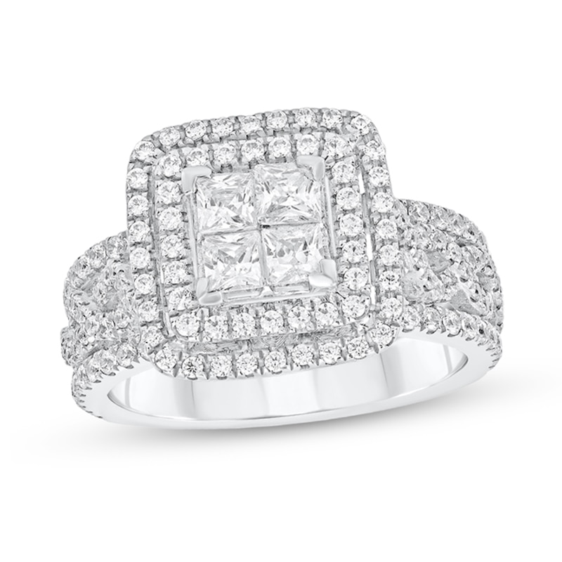 Main Image 1 of 1-1/3 CT. T.W. Quad Princess-Cut Diamond Double Frame Infinity Engagement Ring in 14K White Gold