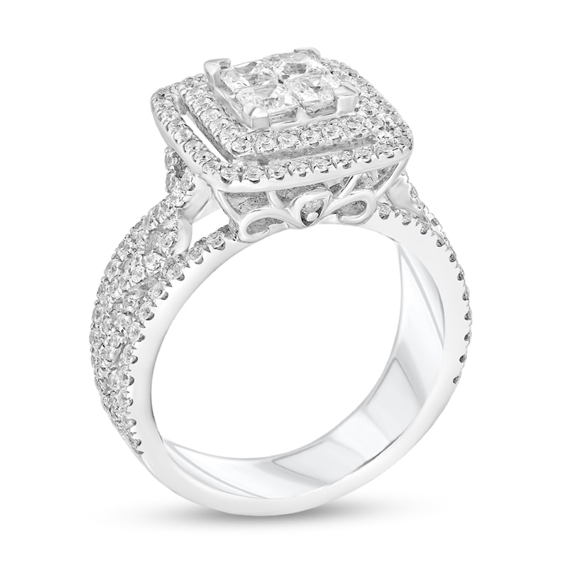 Main Image 2 of 1-1/3 CT. T.W. Quad Princess-Cut Diamond Double Frame Infinity Engagement Ring in 14K White Gold