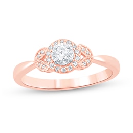 1/5 CT. T.W. Diamond Oval Frame Floral Vintage-Style Engagement Ring in 10K Rose Gold (I/I2)