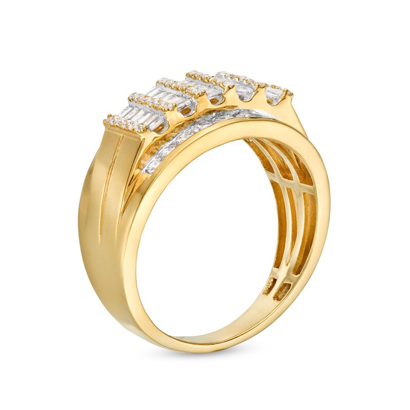 Main Image 3 of Men's 1 CT. T.W. Baguette Diamond Multi-Row Dome Ring in 10K Gold