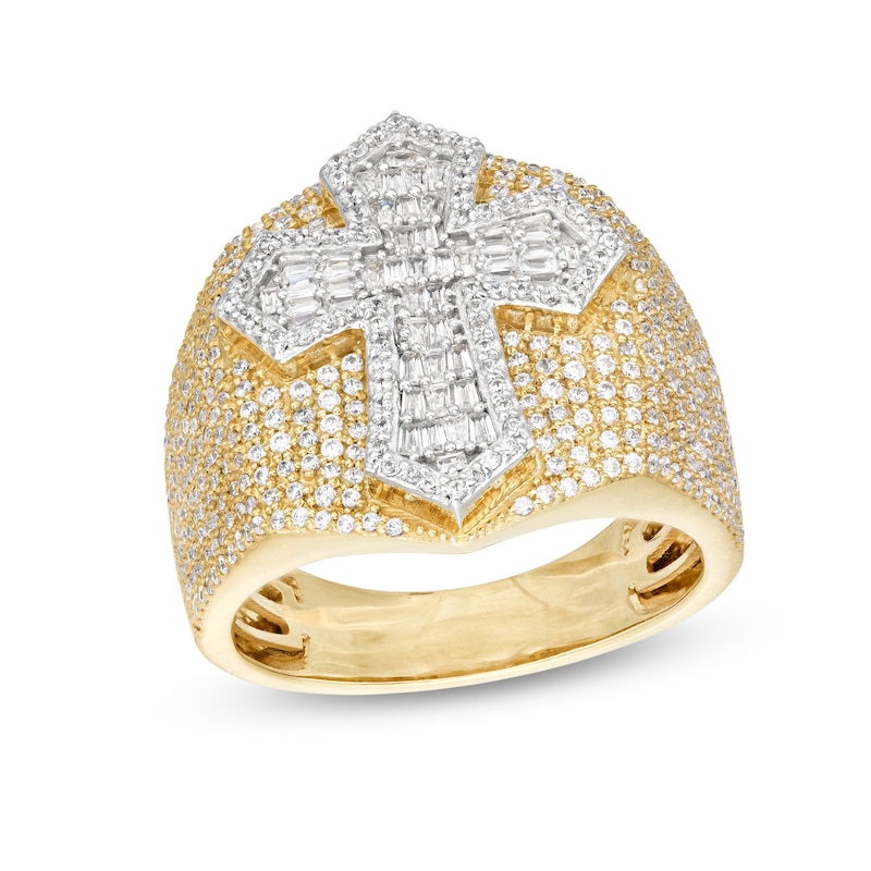 Main Image 1 of Men's 1-3/4 CT. T.W. Diamond Gothic-Style Cross Dome Ring in 10K Gold