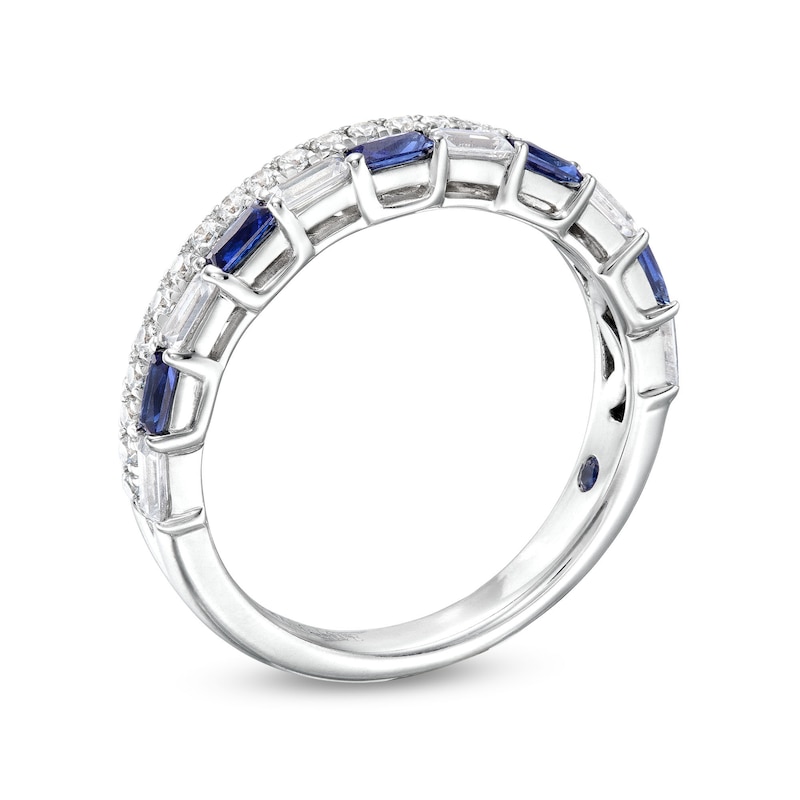 Main Image 3 of Vera Wang Love Collection 3/8 CT. T.W. Diamond and Blue Sapphire Stacked Band in 14K White Gold