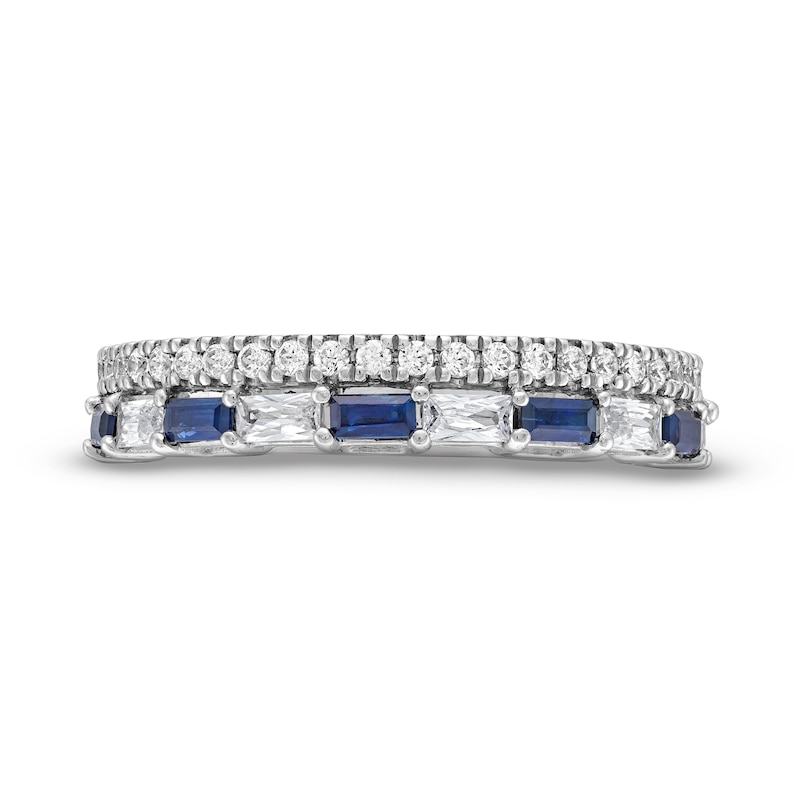 Main Image 4 of Vera Wang Love Collection 3/8 CT. T.W. Diamond and Blue Sapphire Stacked Band in 14K White Gold