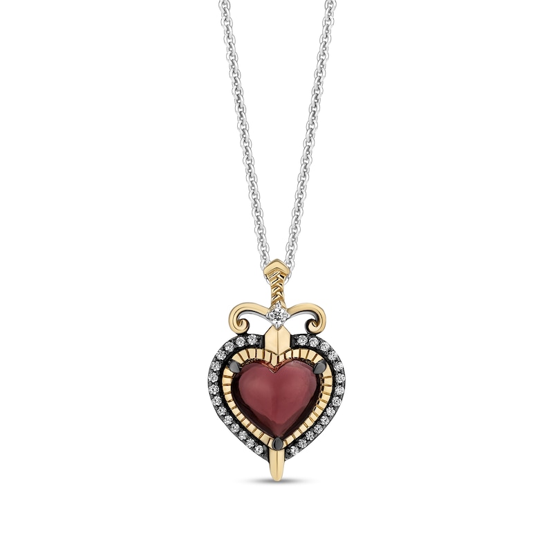 Main Image 1 of Enchanted Disney Villains Evil Queen Garnet Diamond Heart and Dagger Pendant in Sterling Silver and 10K Gold