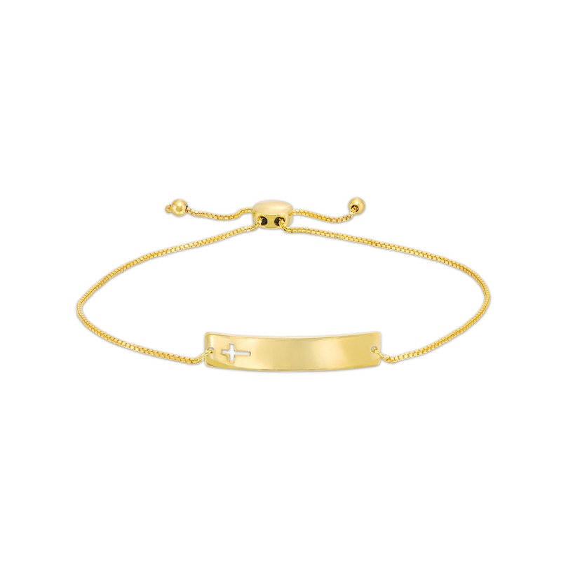 Main Image 1 of Sideways Bar with Cross Cutout Bolo Bracelet in 10K Gold - 9.5&quot;