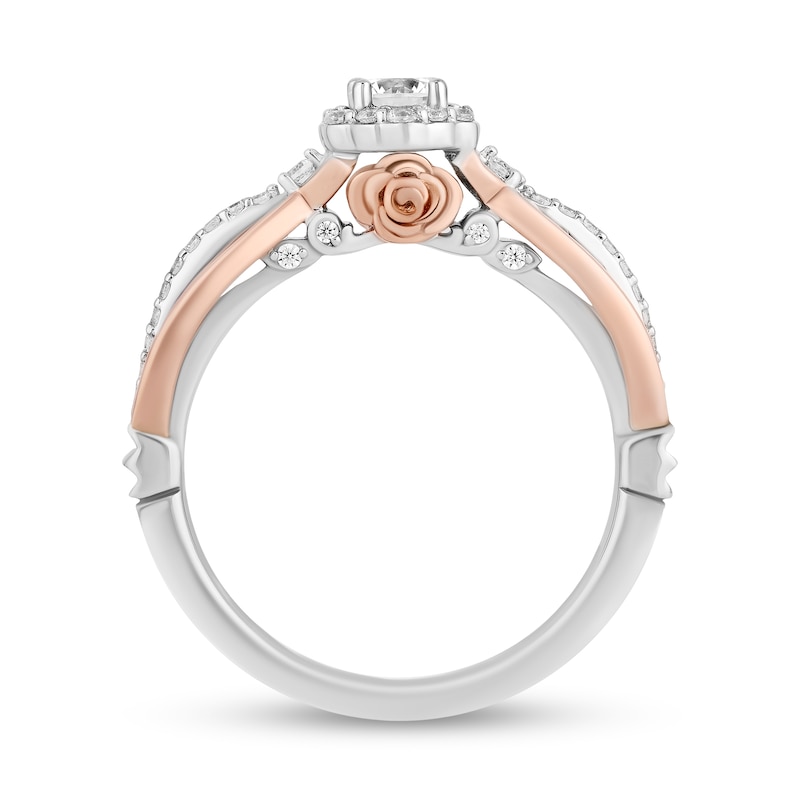 Main Image 3 of Enchanted Disney Belle 1/2 CT. T.W. Diamond Scallop Frame Split Shank Engagement Ring in 14K Two-Tone Gold