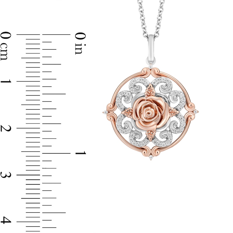 Main Image 3 of Enchanted Disney Belle 1/5 CT. T.W. Diamond Ornate Medallion Pendant in Sterling Silver and 10K Rose Gold