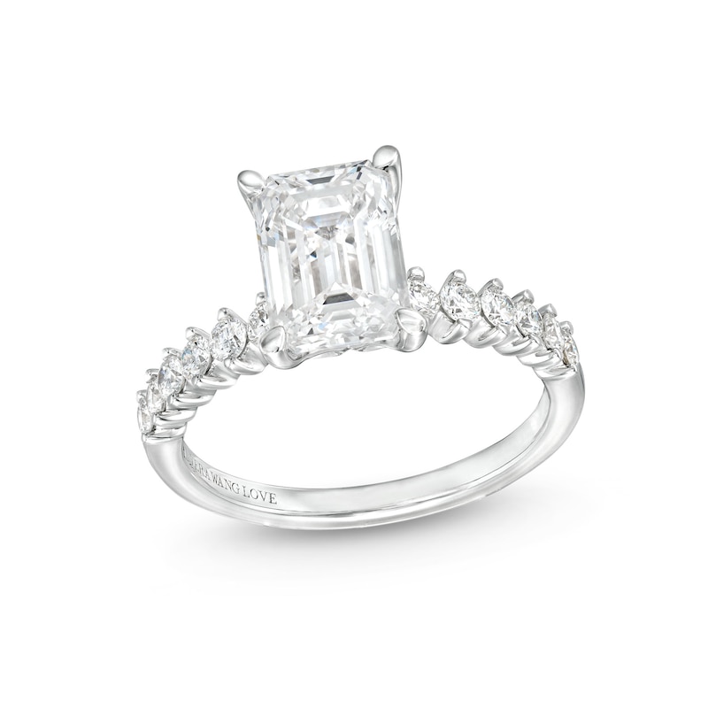 Main Image 1 of Vera Wang Love Collection 2-1/3 CT. T.W. Emerald-Cut Certified Lab-Created Diamond Engagement Ring in 14K White Gold (F/VS2)