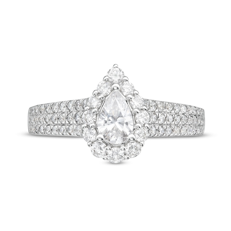 Vera Wang Love Collection 1-1/4 CT. T.W. Pear-Shaped Diamond Flower Frame Engagement Ring in 14K White Gold (I/SI2)