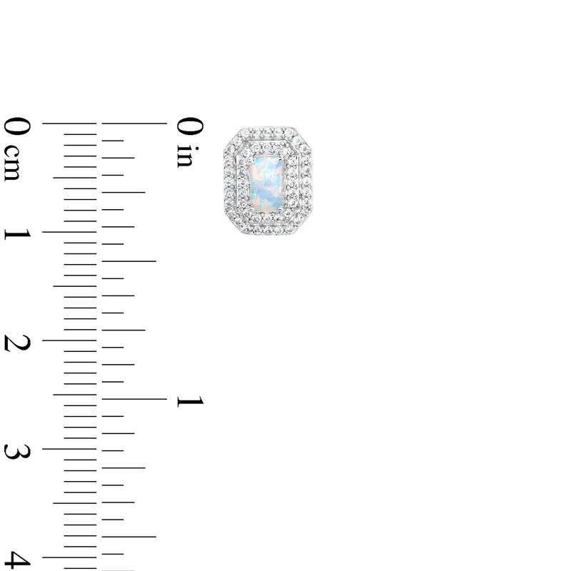 Main Image 5 of Lab-Created Opal and White Lab-Created Sapphire Octagon Frame Pendant, Ring and Stud Earrings Set in Sterling Silver