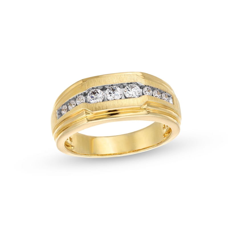 Main Image 1 of 1/2 CT. T.W. Diamond Double Step Edge Nine Stone Wedding Band in 10K Gold