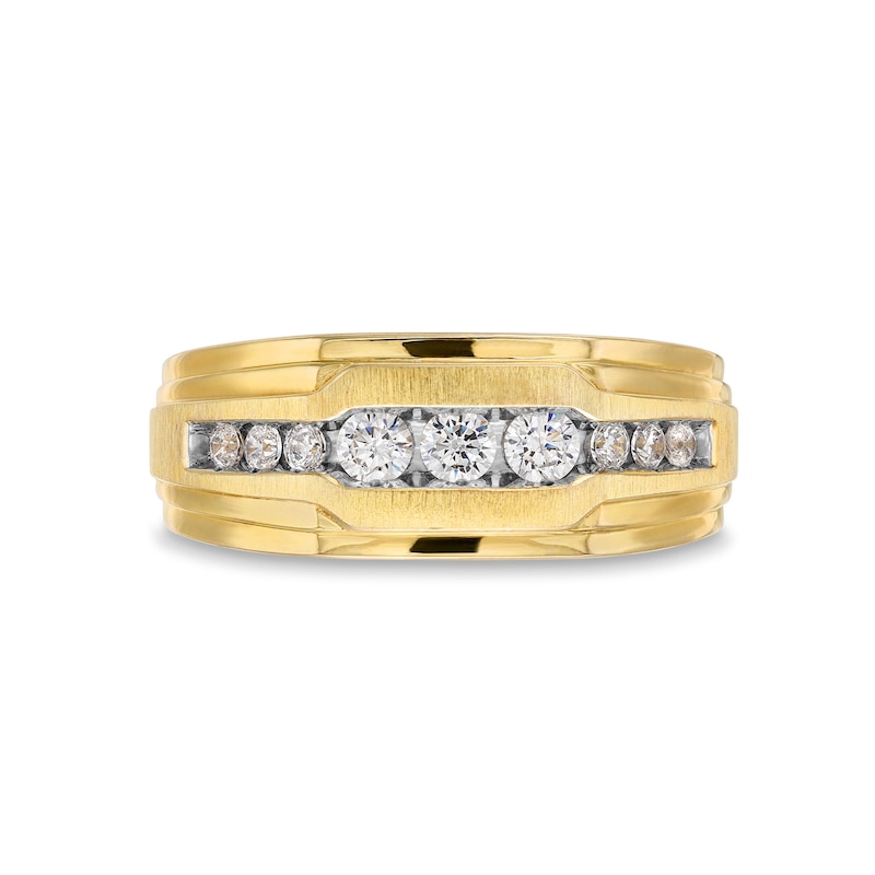 Main Image 3 of 1/2 CT. T.W. Diamond Double Step Edge Nine Stone Wedding Band in 10K Gold